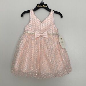 American Princess Dress Sweetheart Neckline Baby Girl 24 Mo Pearls Bows Easter ✨